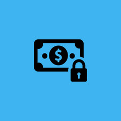 security safety protection lock on money bill icon. flat design