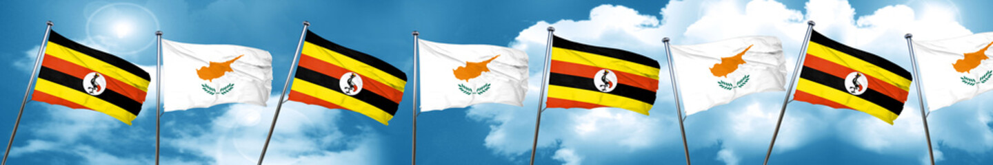 Uganda flag with Cyprus flag, 3D rendering