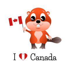 Beaver with canadian flag