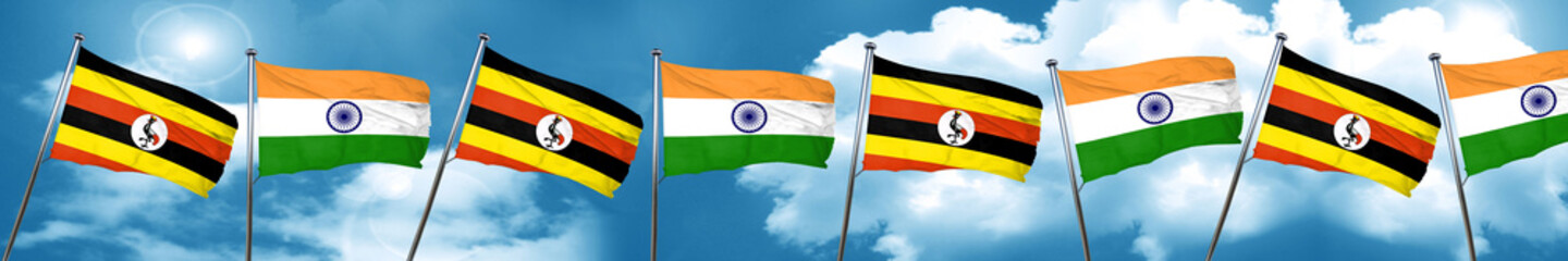 Uganda flag with India flag, 3D rendering