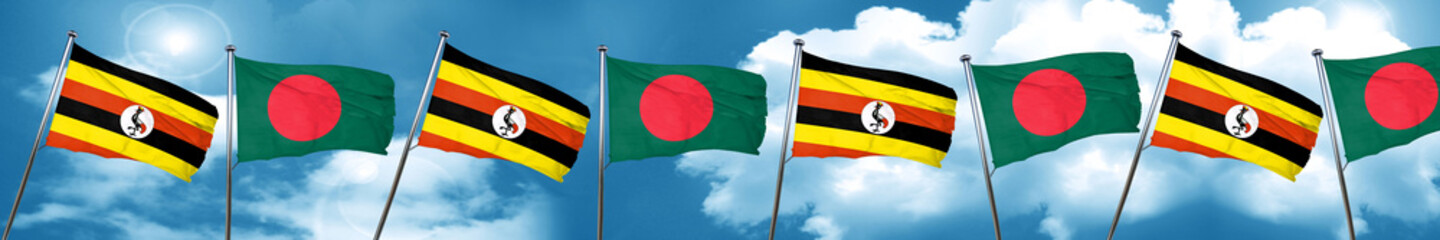 Uganda flag with Bangladesh flag, 3D rendering