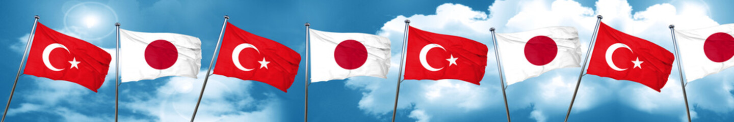 Turkey flag with Japan flag, 3D rendering