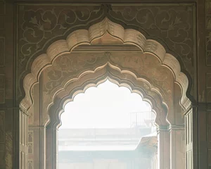 Fotobehang Arch in Jama masjid mosque, Old Delhi, India © aguadeluna