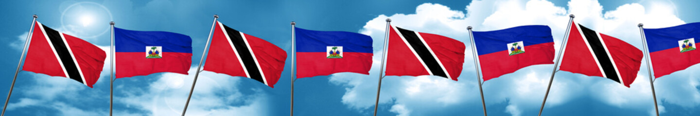 Trinidad and tobago flag with Haiti flag, 3D rendering