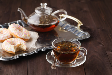 Fresh pastry for breakfast with tea