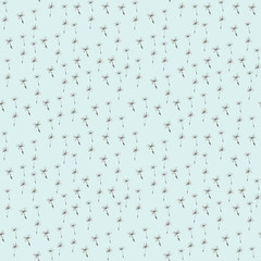 Seamless pattern with hand drawn dandelion seeds on light blue background