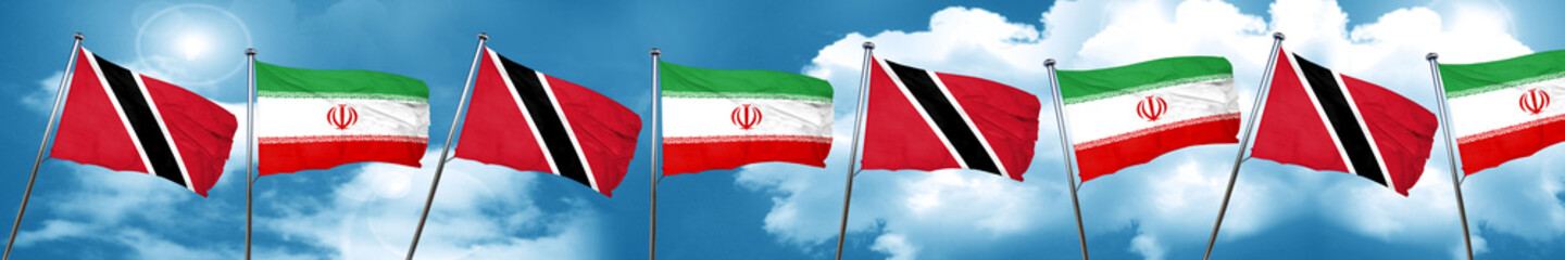 Trinidad and tobago flag with Iran flag, 3D rendering