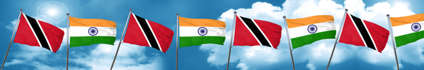 Fototapeta na wymiar Trinidad and tobago flag with India flag, 3D rendering