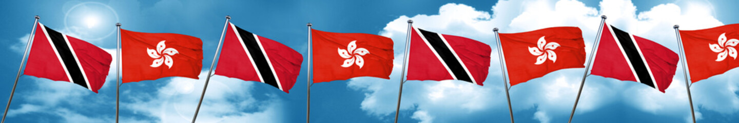 Trinidad and tobago flag with Hong Kong flag, 3D rendering