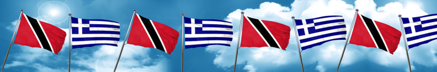 Trinidad and tobago flag with Greece flag, 3D rendering