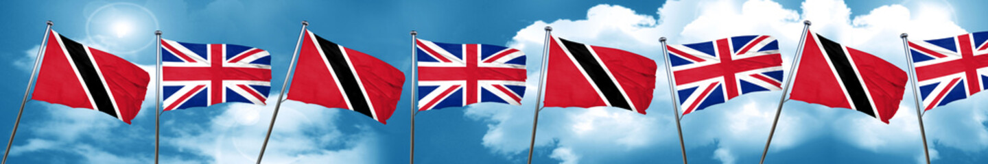 Trinidad and tobago flag with Great Britain flag, 3D rendering