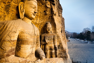 Stone carved Buddhas at Yungang Grottoes Datong, China 