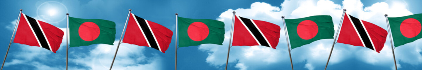 Trinidad and tobago flag with Bangladesh flag, 3D rendering