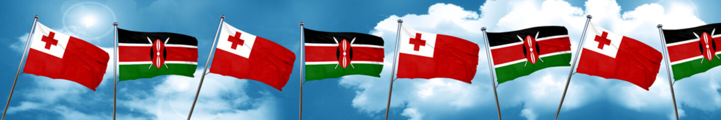 Naklejka na ściany i meble Tonga flag with Kenya flag, 3D rendering