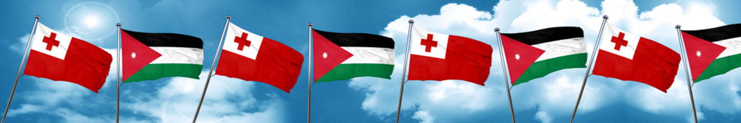 Tonga flag with Jordan flag, 3D rendering
