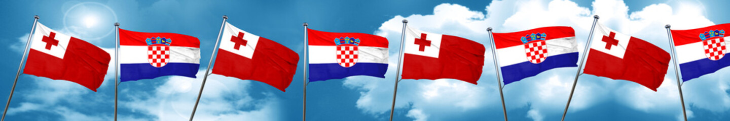 Tonga flag with Croatia flag, 3D rendering