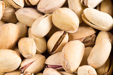 View close-up on a group of salted pistachio