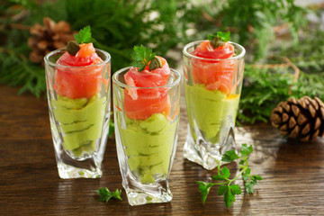 avocado mousse with salted salmon.