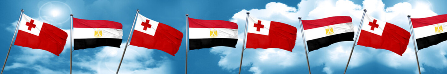 Tonga flag with egypt flag, 3D rendering