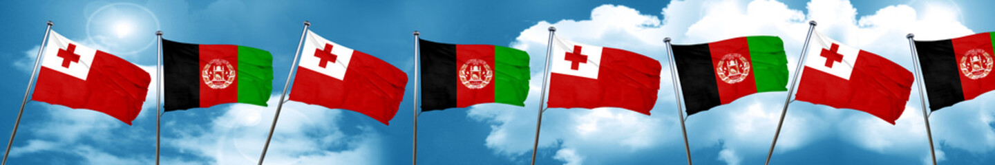 Naklejka na ściany i meble Tonga flag with afghanistan flag, 3D rendering