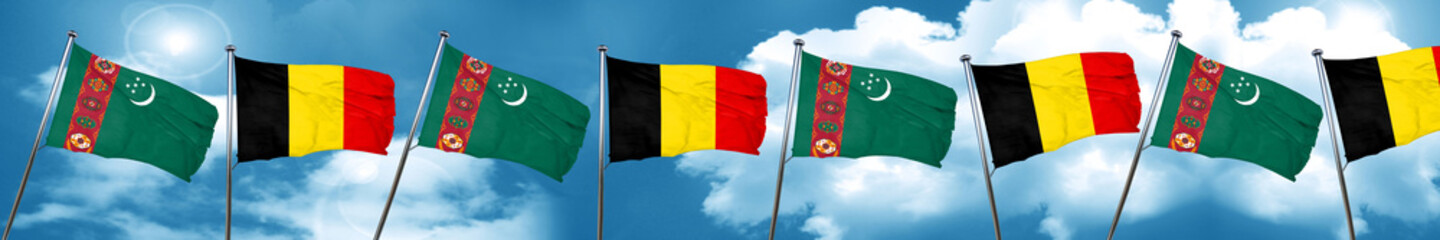 Turkmenistan flag with Belgium flag, 3D rendering