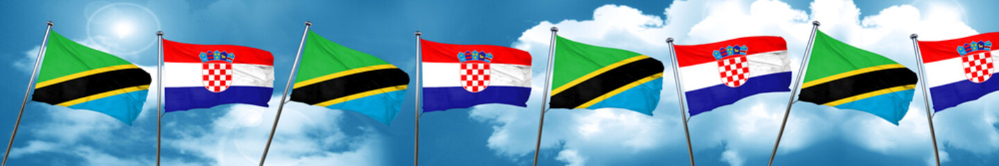 Tanzanian flag with Croatia flag, 3D rendering