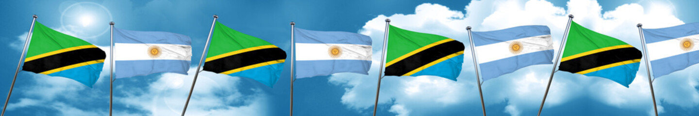 Tanzanian flag with Argentine flag, 3D rendering