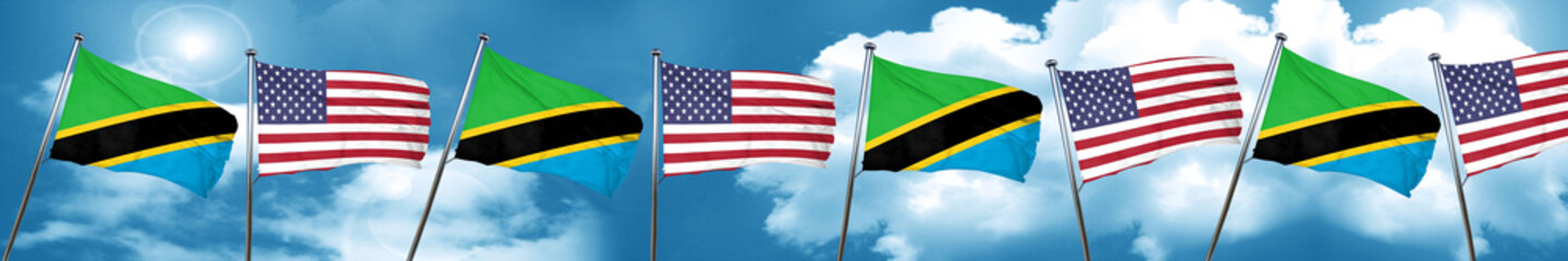 Tanzanian flag with American flag, 3D rendering
