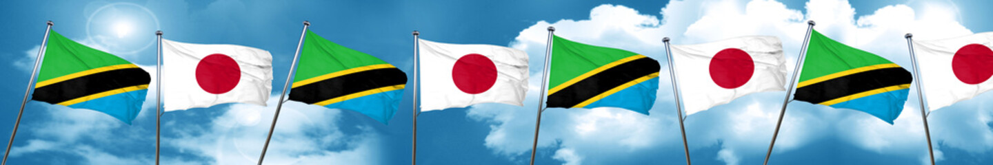 Tanzanian flag with Japan flag, 3D rendering
