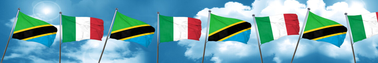 Tanzanian flag with Italy flag, 3D rendering