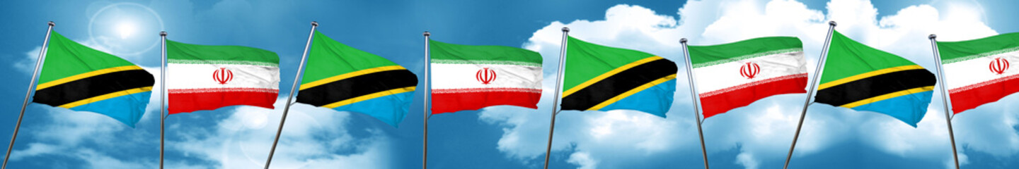 Tanzanian flag with Iran flag, 3D rendering