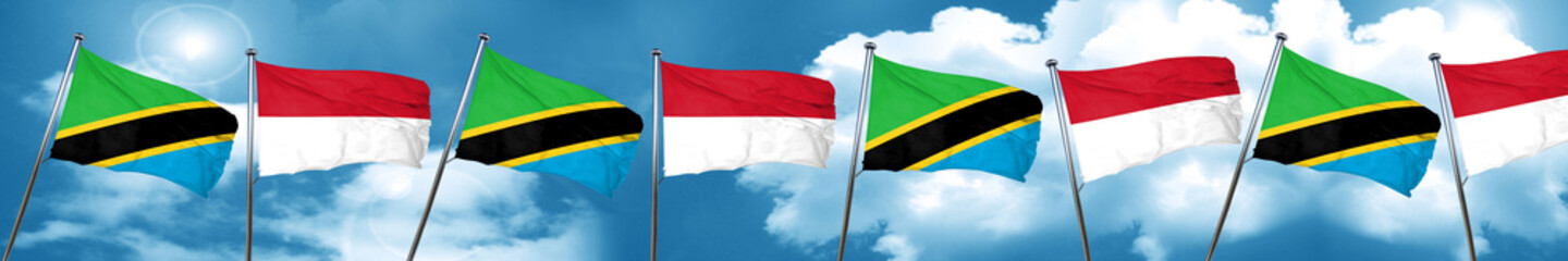 Tanzanian flag with Indonesia flag, 3D rendering
