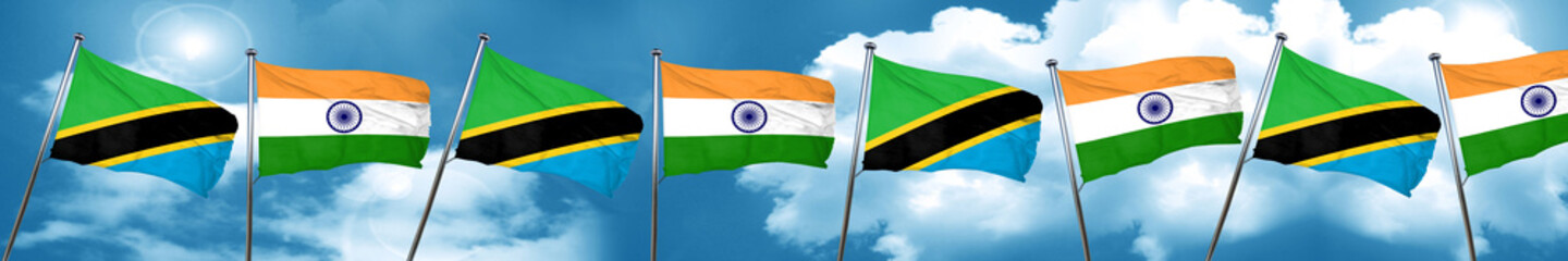 Tanzanian flag with India flag, 3D rendering