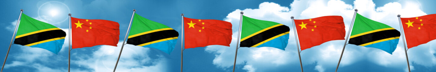 Tanzanian flag with China flag, 3D rendering