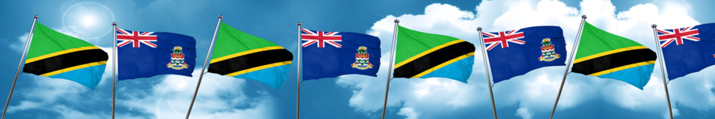 Tanzanian flag with Cayman islands flag, 3D rendering