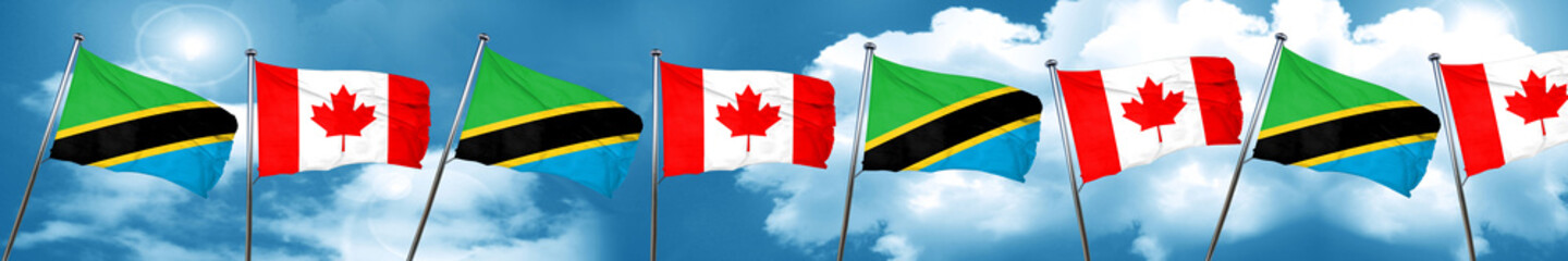 Tanzanian flag with Canada flag, 3D rendering