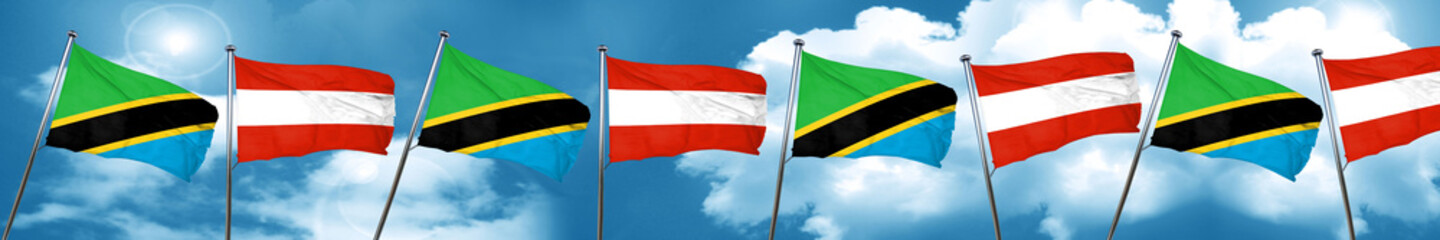 Tanzanian flag with Austria flag, 3D rendering