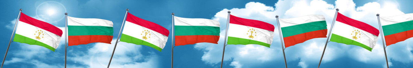 Tajikistan flag with Bulgaria flag, 3D rendering