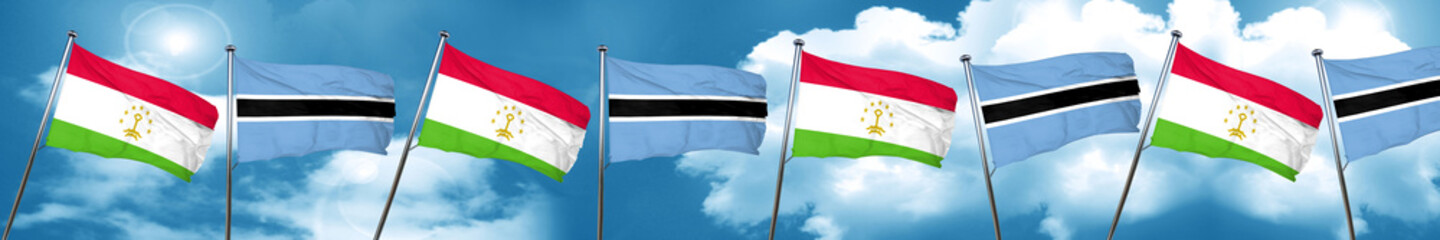 Tajikistan flag with Botswana flag, 3D rendering