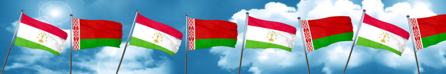 Tajikistan flag with Belarus flag, 3D rendering
