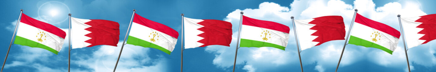 Tajikistan flag with Bahrain flag, 3D rendering