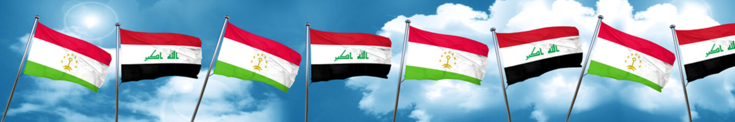 Tajikistan flag with Iraq flag, 3D rendering