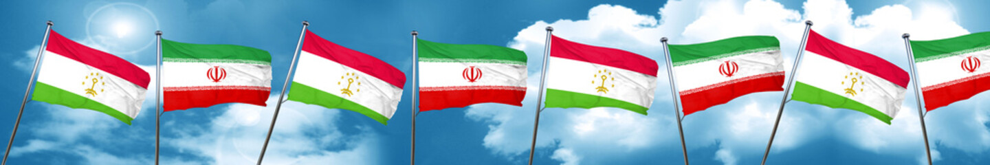 Fototapeta na wymiar Tajikistan flag with Iran flag, 3D rendering