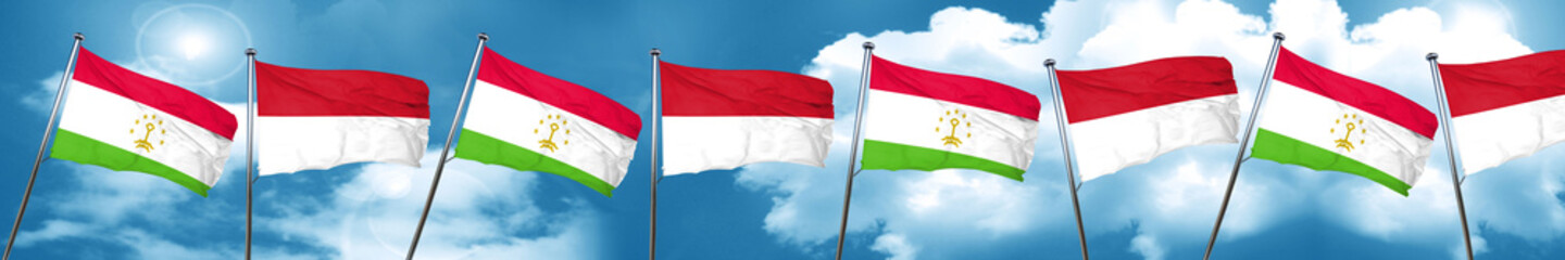Fototapeta na wymiar Tajikistan flag with Indonesia flag, 3D rendering