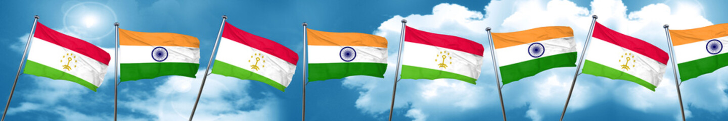 Fototapeta na wymiar Tajikistan flag with India flag, 3D rendering