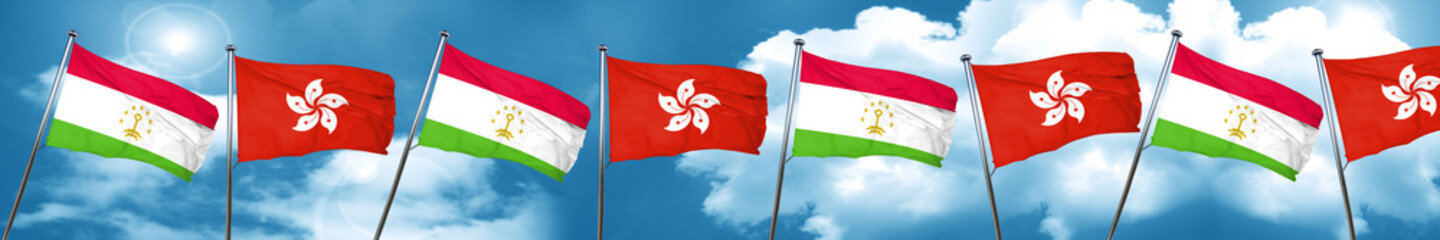 Tajikistan flag with Hong Kong flag, 3D rendering