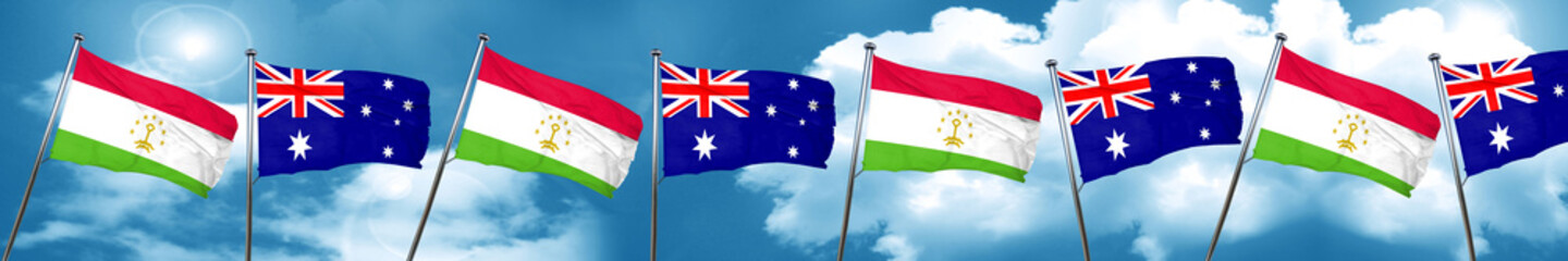 Tajikistan flag with Australia flag, 3D rendering