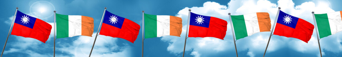 Taiwan flag with Ireland flag, 3D rendering