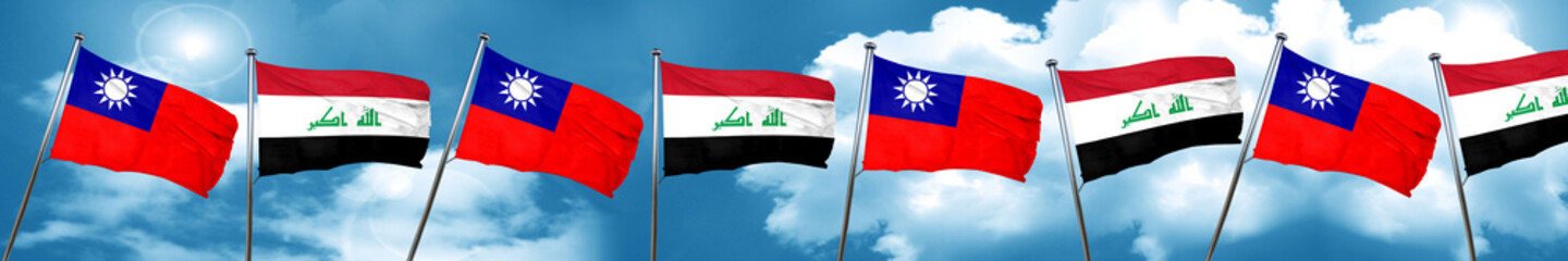 Naklejka na ściany i meble Taiwan flag with Iraq flag, 3D rendering