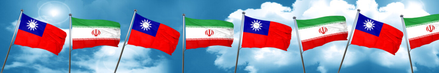 Taiwan flag with Iran flag, 3D rendering
